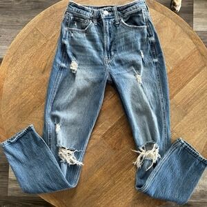 Hollister Women's Ultra High Rise Mom Jeans 000R W23R Distressed Vintage Stretch